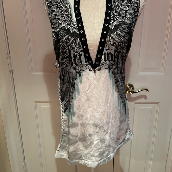 Affliction Tops - Affliction Black and White Winged Tank Top. NWT